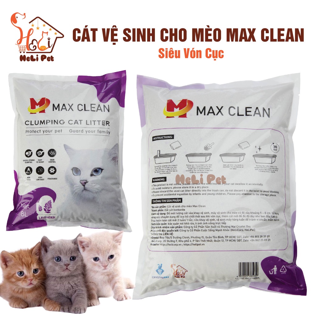 Ảnh Cát Vệ Sinh Dùng Cho Khay Vệ Sinh, Máy Vệ Sinh Cho Mèo Max Clean Hương Lavender 4Kg Siêu Vón Siêu Ít Bụi 3