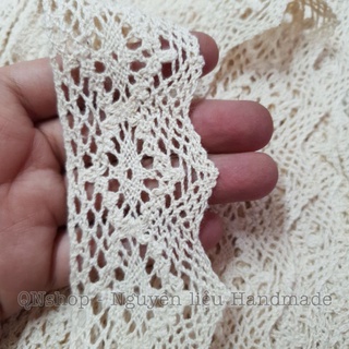 2 mét Dây ren móc chỉ cotton màu vintage số 43 bản 45mm, phụ kiện may mặc, trang trí