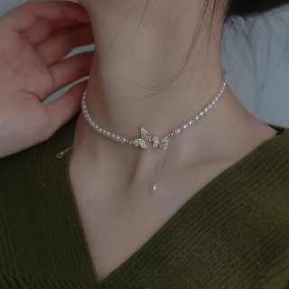 Dây Chuyền Mặt Bướm Đính Ngọc Trai Phong Cách Cổ Điển Kiểu Mới