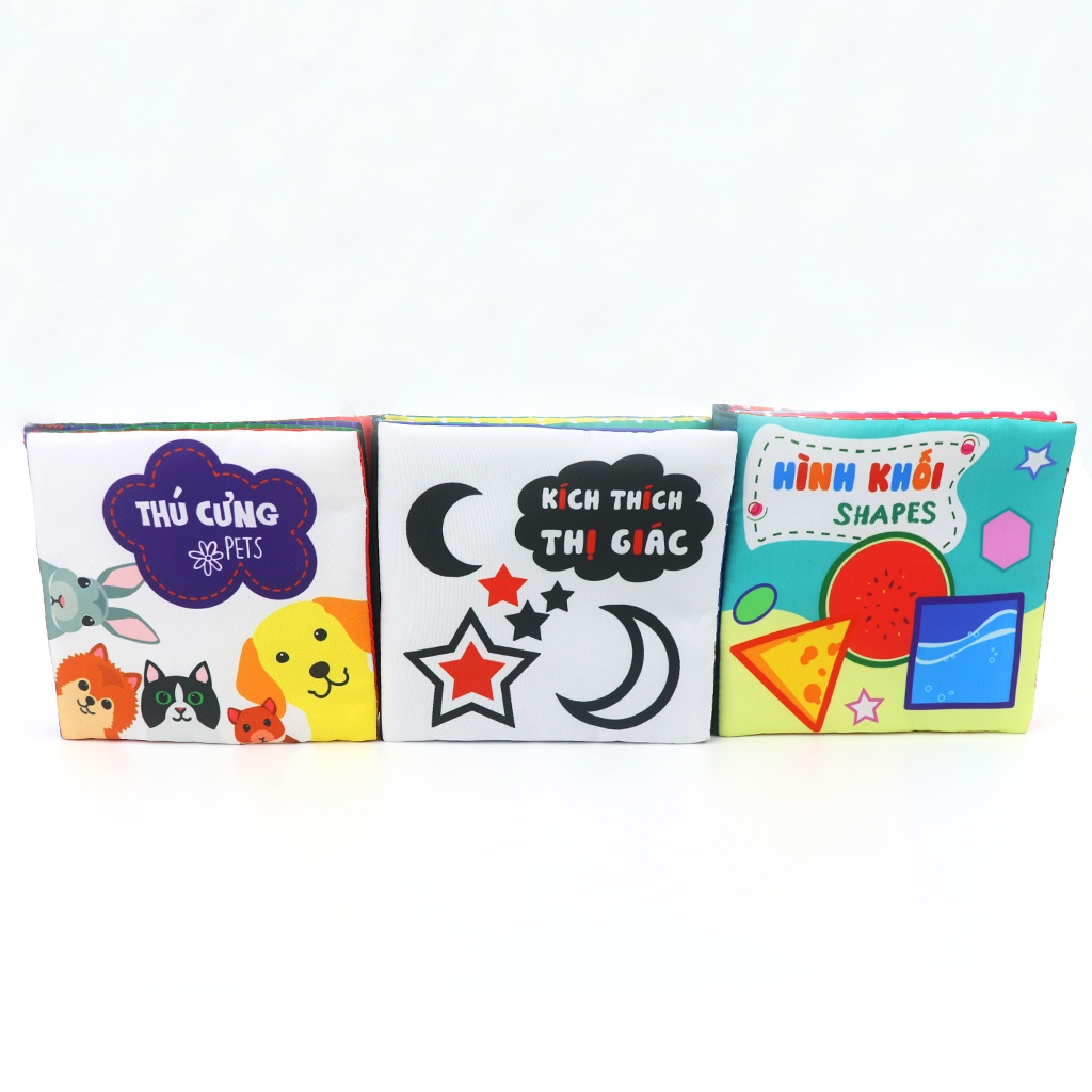 Ảnh Bộ 3 sách vải sơ sinh PiPoVietnam kích thích thị giác chủ đề Thú cưng, Hình khối, Kích thích thị giác 1
