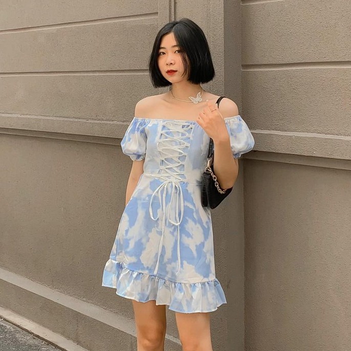 ĐẦM LOAN XANH ĐAN NƠ NGỰC - JANI DRESS
