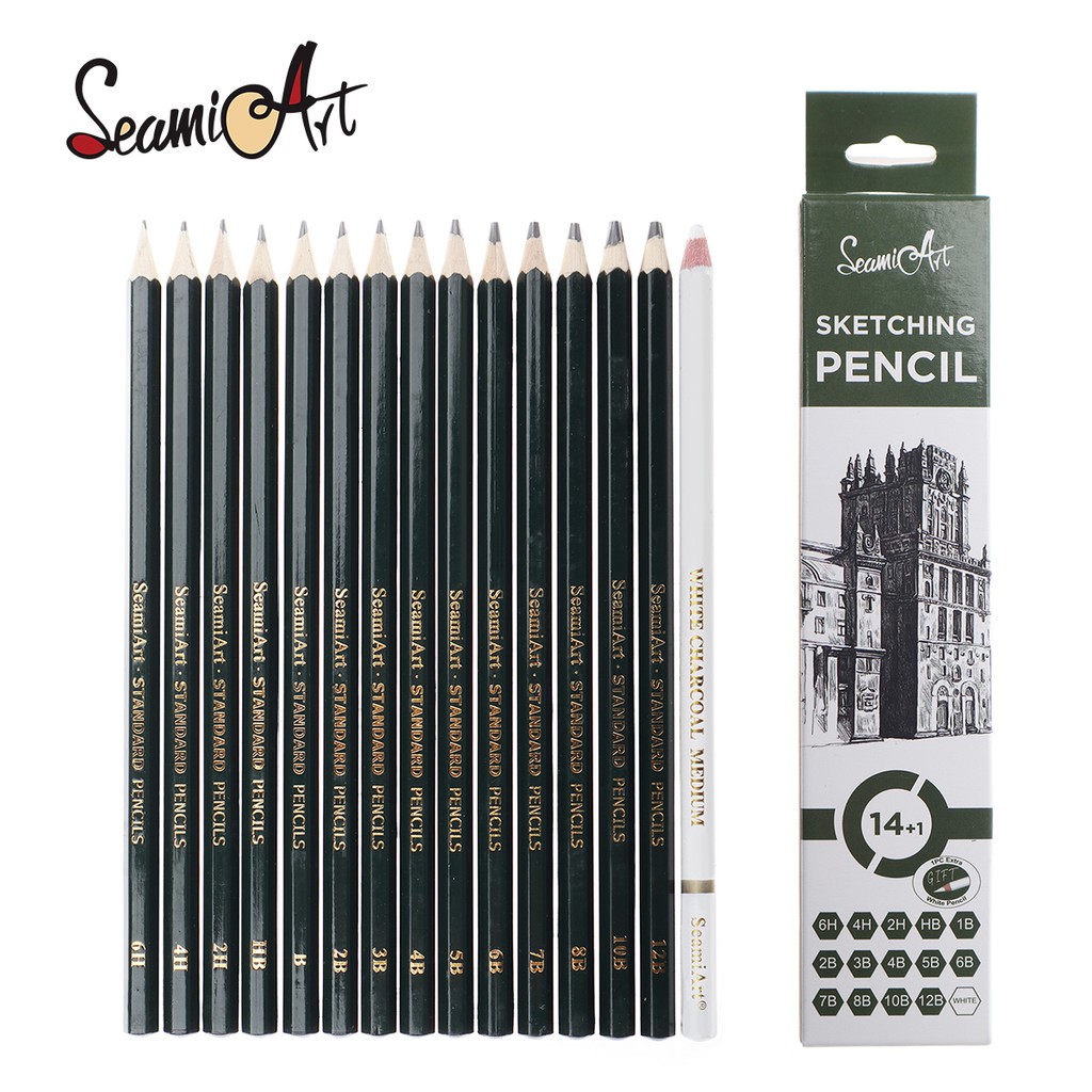 Ảnh SeamiArt Bộ 14 bút chì phác thảo loại 6H-12B tiêu chuẩn tiện dụng 1
