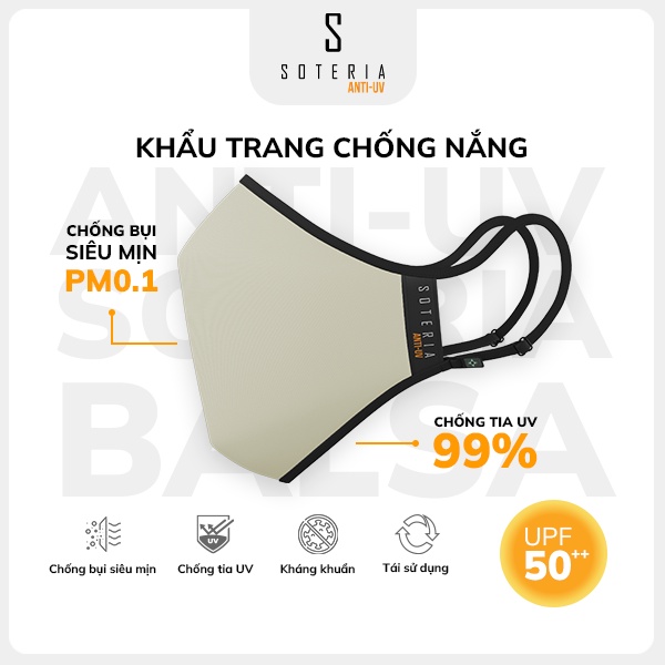 Khẩu trang chống nắng Anti UV Soteria Balsa đạt chuẩn UPF 50+, chống khuẩn chống bụi siêu mịn 0.1 micro - Size S,M,L