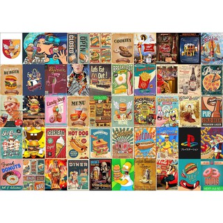 Combo Set 50 tờ Decal Decor Vintage Poster Trang Trí Quầy Bar, Fast Food , Quán Ăn, Khổ A4,A5...