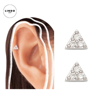 Bông tai unisex đính đá basic LINDO titan không đen, không gỉ đơn giản dễ đeo, đeo được nhiều dịp