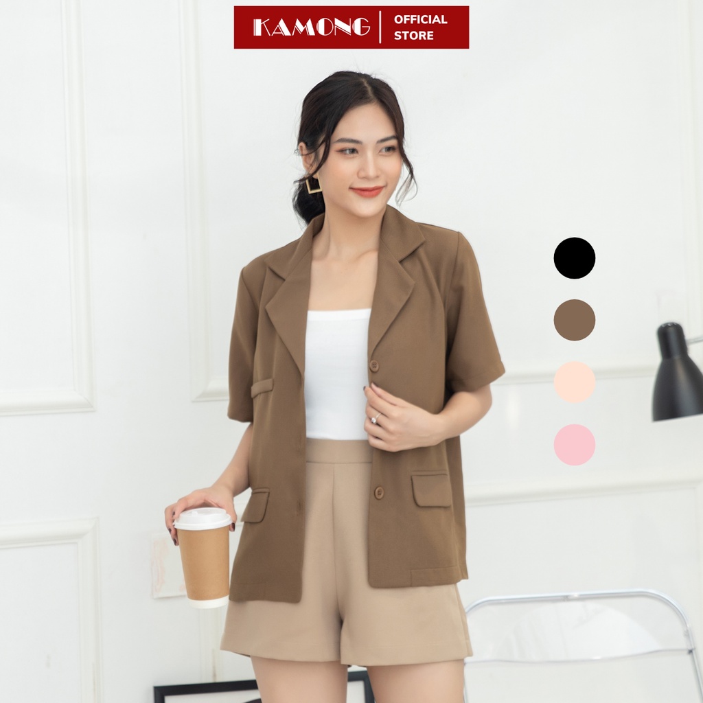 Áo blazer nữ tay ngắn KAMONG phong cách công sở nhiều màu, nhiều size A137