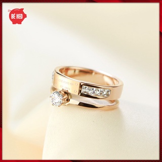 Nhẫn titan nạm đá zircon khắc chữ Love forever Trang sức Bé Heo BHN141