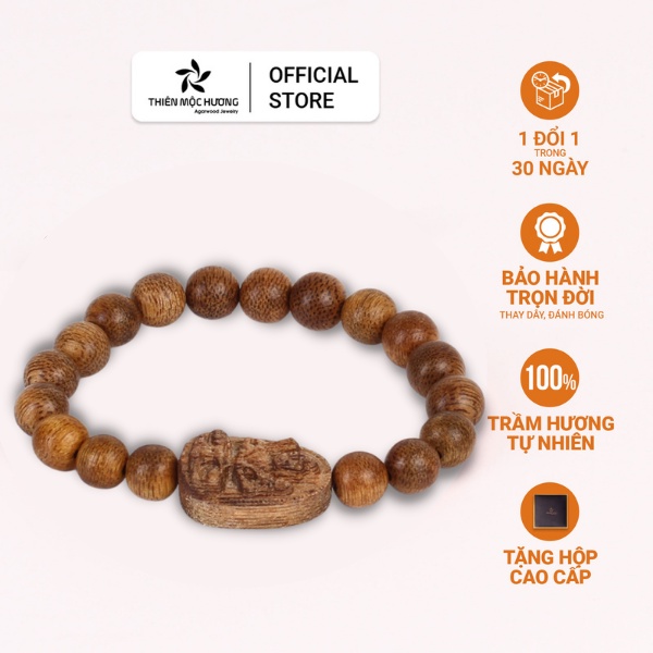 Vòng tay trầm hương tự nhiên Phật Bản Mệnh - Thiên Mộc Hương - Trầm Tốc Lào - Trầm Hương 12 năm