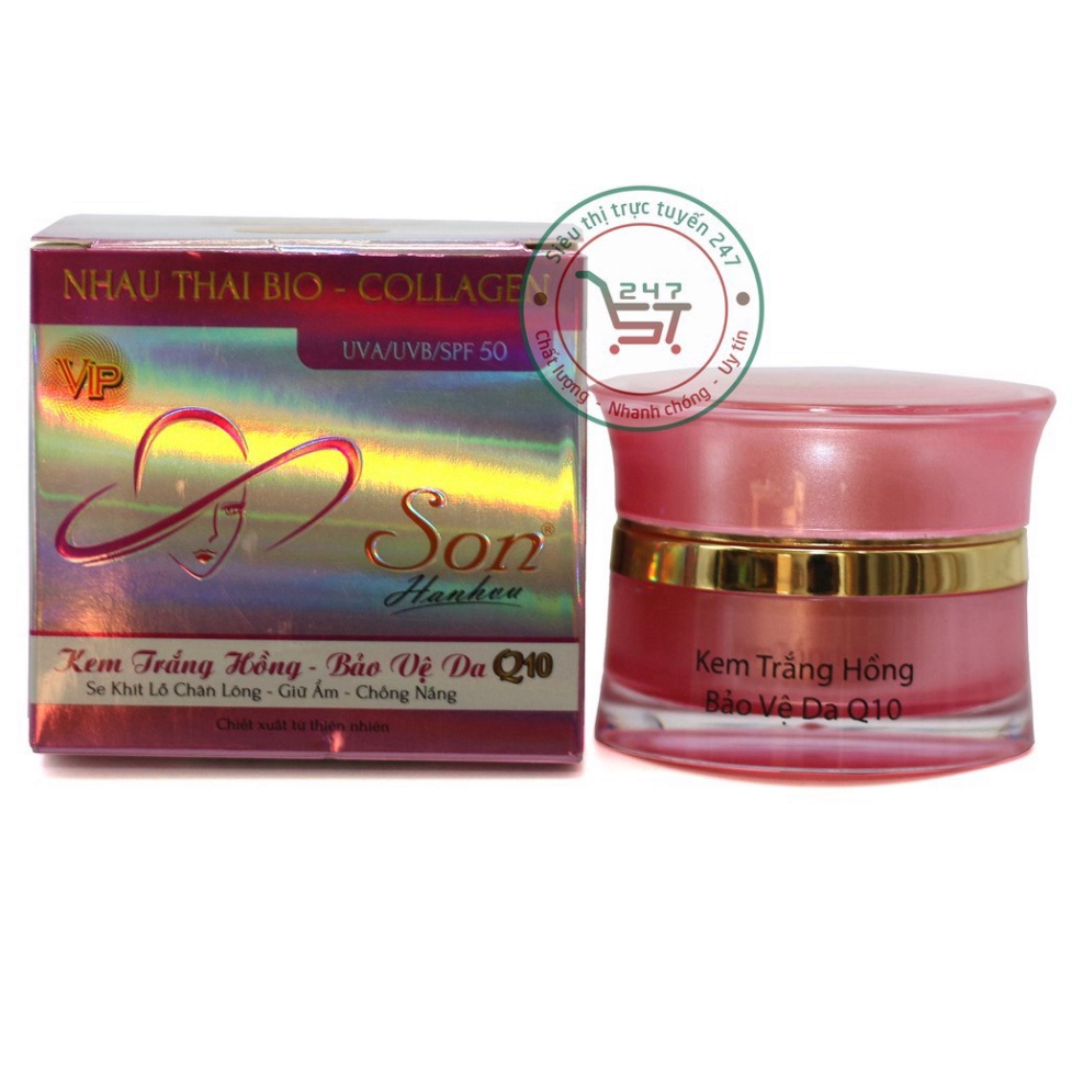 Kem dưỡng Trắng da mặt Chống nắng Dưỡng ẩm Se khít lõ chân lông nhau thai cừu Collagen SON Q10 (Hồng-trắng)