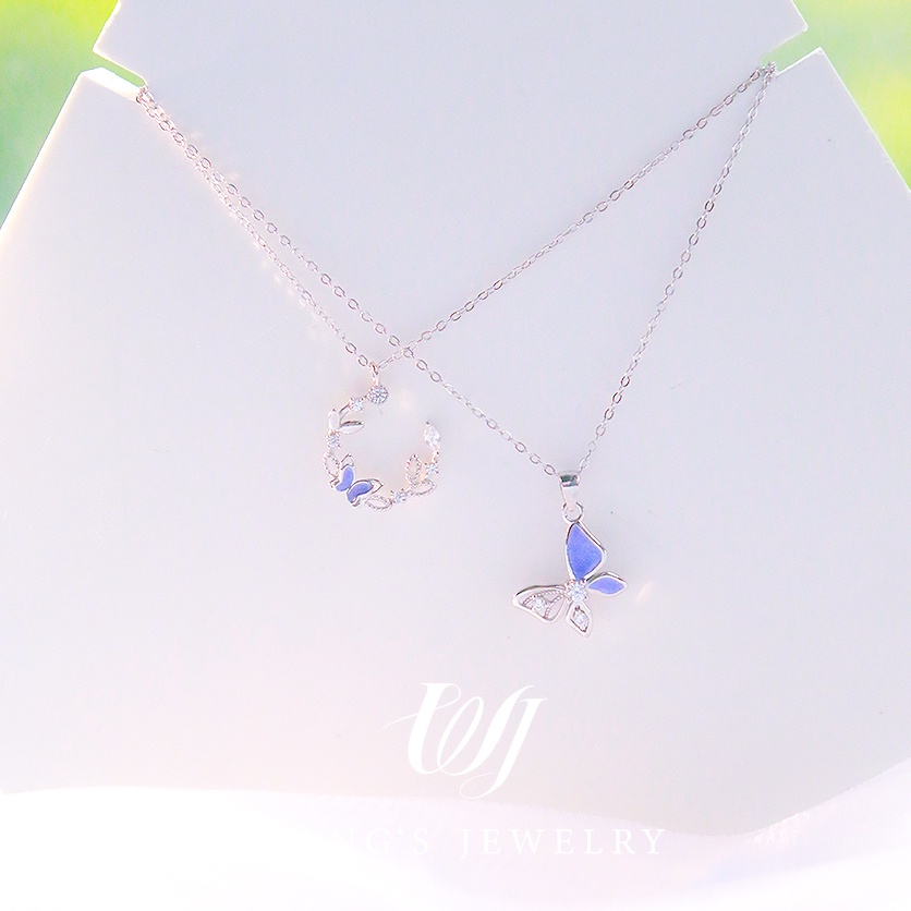Set Vòng cổ 100% Bạc S925 Mặt Hình Bướm Màu Tím Dành Cho Cặp Đôi Dây chuyền bạc nữ  mặt hồ điệp xinh xắn Butterfly Necklace set 2