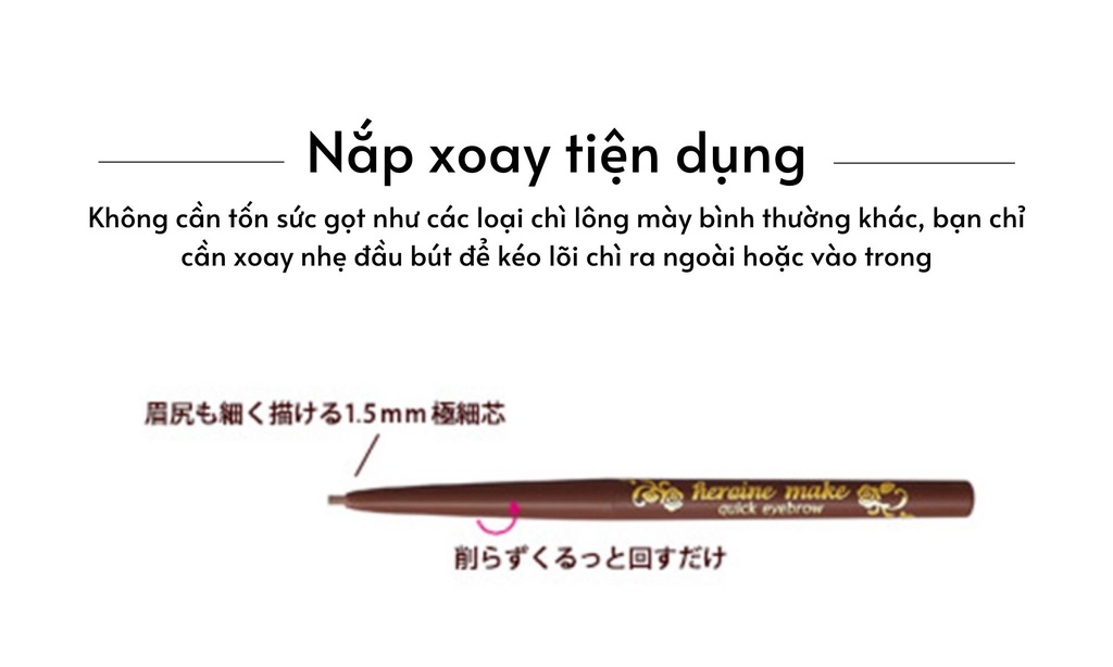 Mô tả Bút chì sáp kẻ lông mày Kissme lõi siêu mịn lâu trôi không thấm nước Kissme Heroine Make Quick Eyenrown 0.07g - 5
