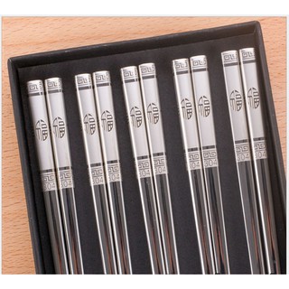 Bộ 10 đôi đũa INOX 304 chữ PHÚC ,khắc laser chống trượt -không cong vênh-không lo ẩm mốc.