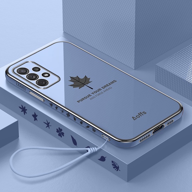 Ốp Điện Thoại Hình Vuông Họa Tiết Lá Phong Sang Trọng Kèm Dây Đeo Cho Samsung A13 A23 A33 A53 A73 4G 5G A13
