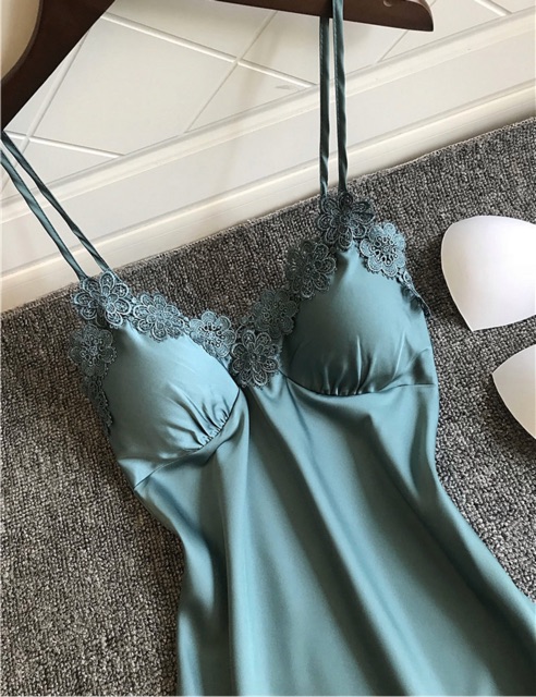 Váy Ngủ Lụa Phối Ren Cao Cấp Kèm Đệm Ngực - Đồ Ngủ Cao Cấp