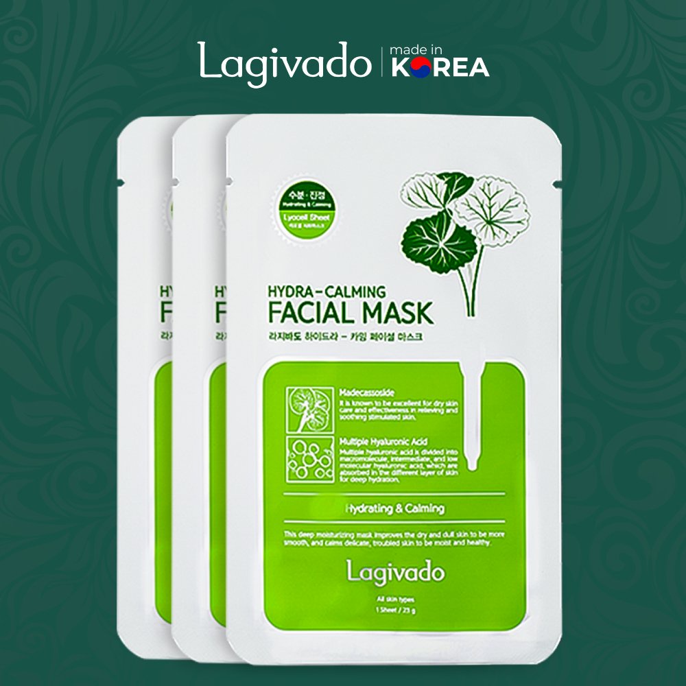 Combo 3 mặt nạ dưỡng da giảm dầu và mụn rau má Hàn Quốc Lagivado Facial Mask dạng giấy 23g/miếng