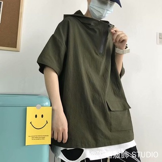 Mùa Hè Nửa Tay Có Mũ Trùm Đầu Nam Dạo Phố Hợp Thời Trang Rời Nửa Tay Có Mũ Trùm Đầu Phong Cách Hồng Kông Phù Hợp Với Học Sinh Nửa @