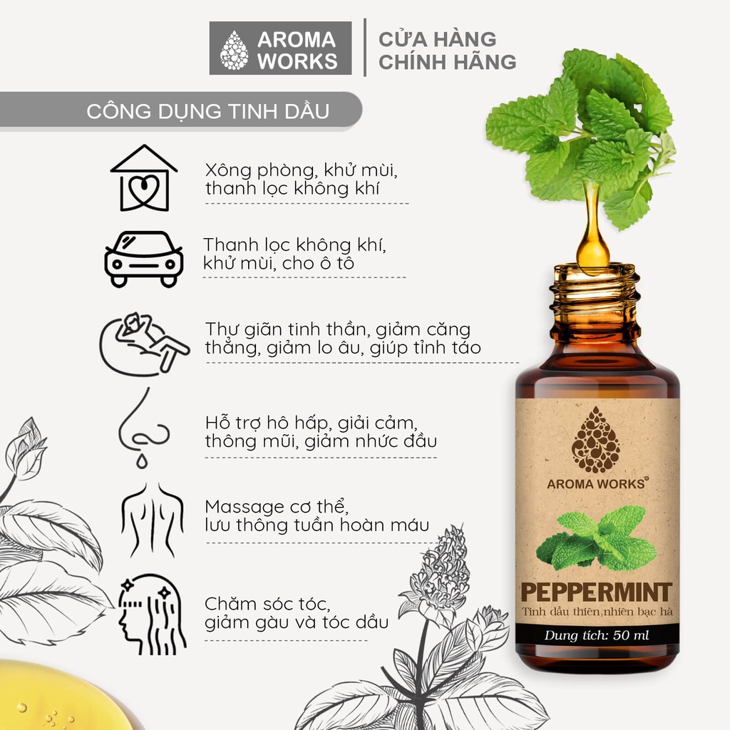 Ảnh Tinh Dầu Bạc Hà Aroma Works tinh dầu thơm phòng, đuổi muỗi - Peppermint 1