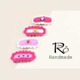 Combo 4 kẹp tóc viền hoa len Handmade nhiều màu cho nữ và bé gái 6cm |Shop Rô Handmade