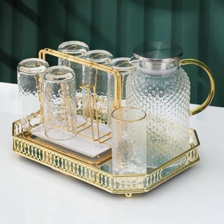 Khay Pha Lê Tráng Gương Chữ Nhật Viền Mạ Vàng Đựng Mỹ Phẩm Decor Trang Trí Cam Homeware