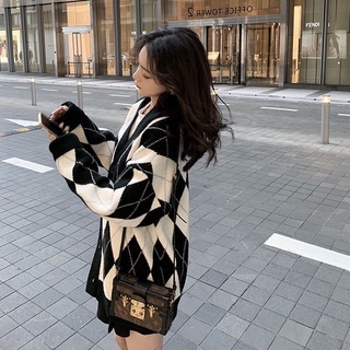 Áo Khoác Cardigan Nữ Kẻ Thoi Form Rộng Đen/ Hồng Chất Nỉ New