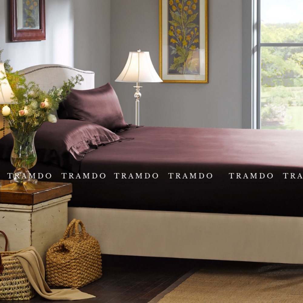 Ảnh Bộ Chăn Ga Gối Lụa Cao Cấp TRAMDO BEDDING Màu Nâu Socola 4