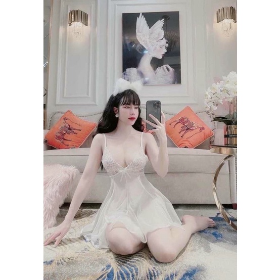 Váy ngủ sexy  voan xuyên thấu lụa mềm mịn cao cấp Đầm mặc nhà gợi cảm quyến rũ