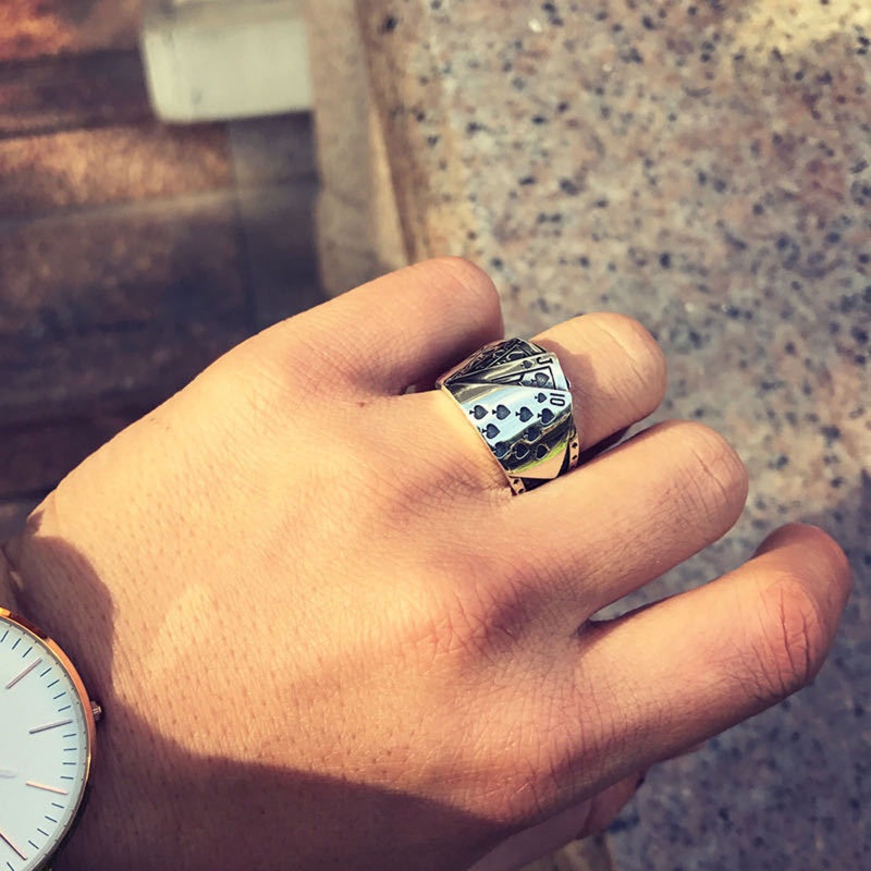 Dasbsug Nhẫn Có Thể Điều Chỉnh Hip Hop Lucky Spade Band Ring Tối Giản Trang Sức Quà Tặng Cho Nữ