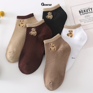 Set 5 đôi tất nữ cổ ngắn hoạ tiết hình gấu GOMTAT, vớ nữ ngắn cổ êm chân, thấm hút mồ hôi  - CB076