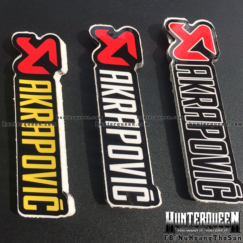 Logo Akrapovic nhiều mẫu màu [12x3.2cm]. Decal sticker hình dán xe máy chống nước, không bay màu