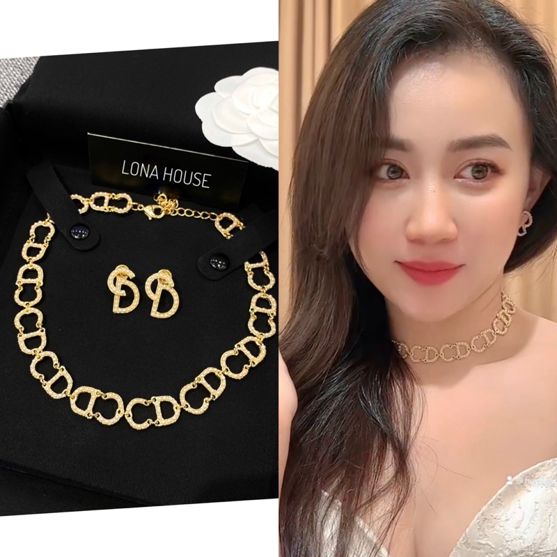 Khuyên tai + dây chuyền choker chữ cd thời trang nữ | Shopee Việt Nam