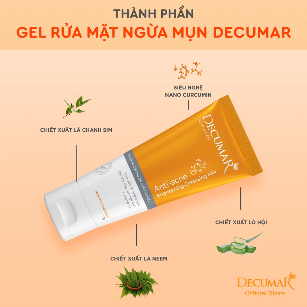 Sữa rửa mặt dạng Gel Decumar Clean Advanced 50gr ngừa mụn sáng da kiểm ...