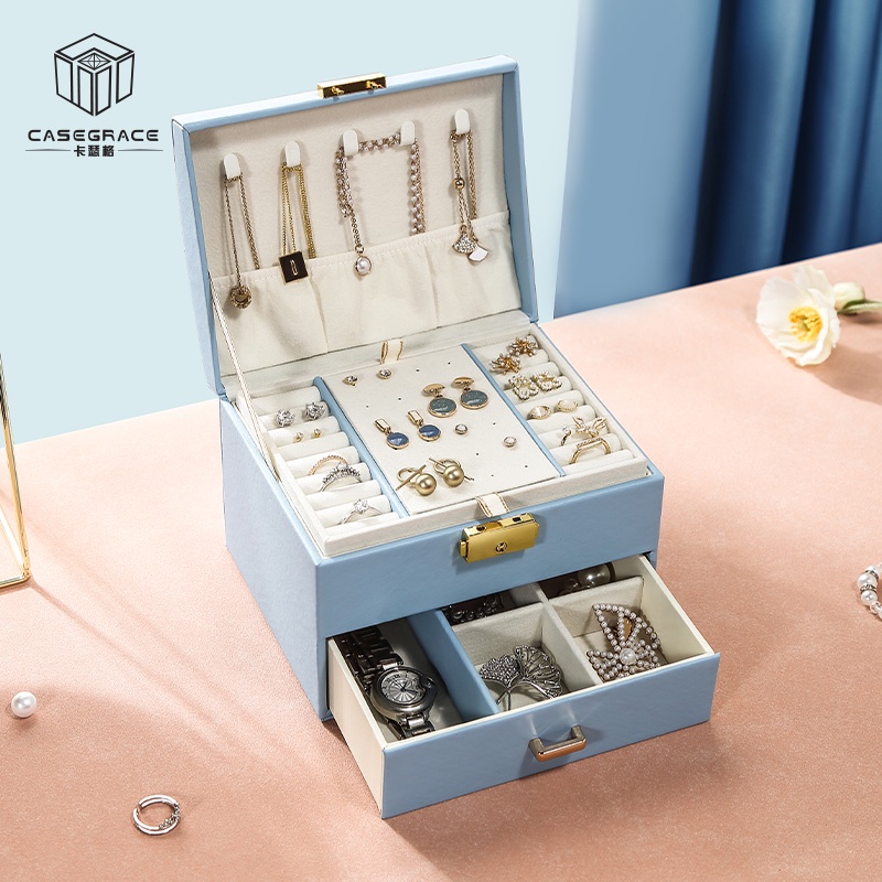 Hộp đựng trang sức 
CASEGRACE bằng da có nắp đậy tiện dụng bền bỉ