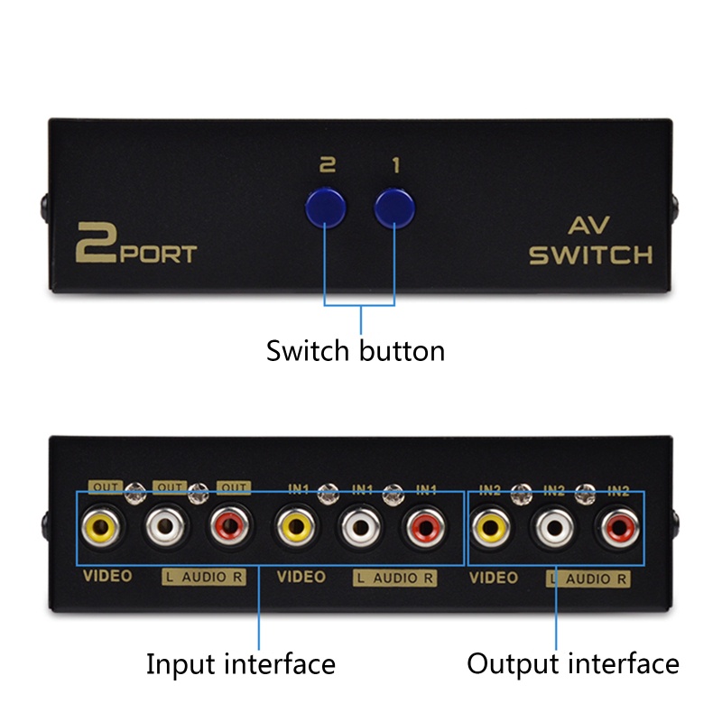 IOR 2 cổng AV RCA Switch 2 trong 1 ra Hộp chọn Video tổng hợp L R cho đầu DVD