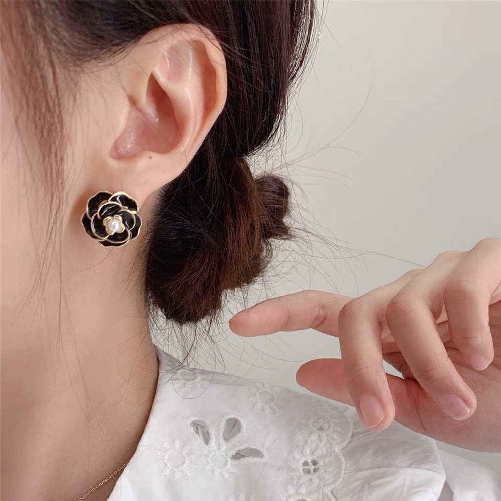 Bông Tai Mạ Bạc 925 hình bông hoa đính đá ngọc trai nhân tạo Xinh Xắn Phong Cách Hàn Quốc BO17