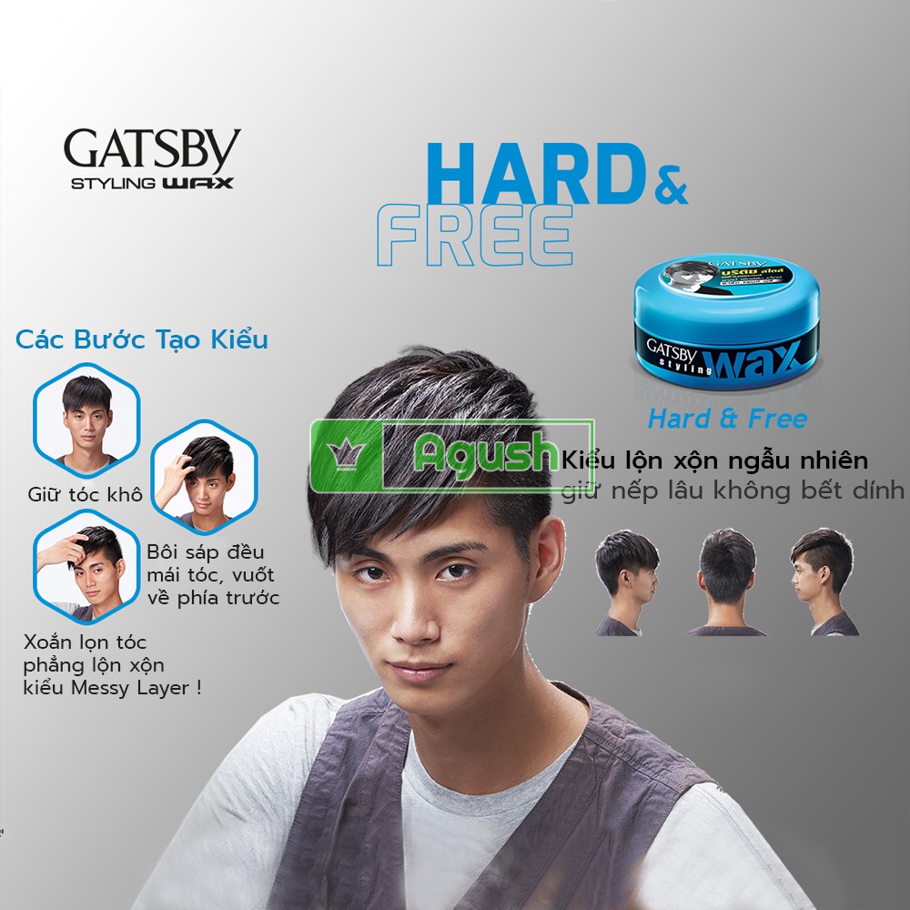 Wax vuốt giữ nếp tạo kiểu tóc nam mềm Gatsby nhật Styling Wax Hard Free xanh 75g bóng gốc nước không bết thơm hoa quả