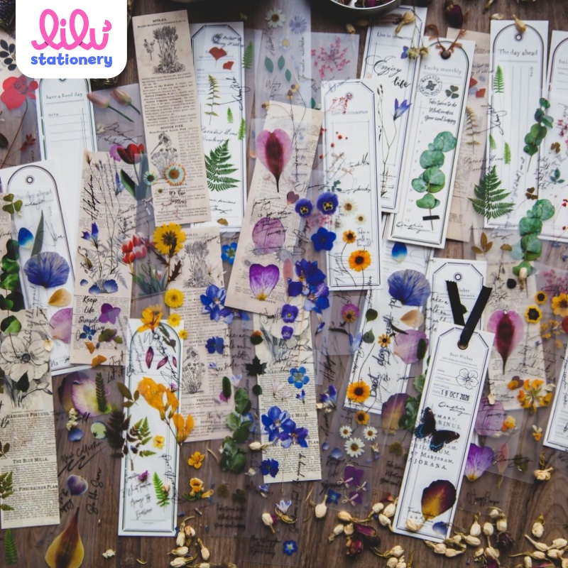 Sticker vintage và giấy nền retro dấu trang set 5 họa tiết hoa lá trang trí sổ tay điện thoại DIY Journal HD69-K76