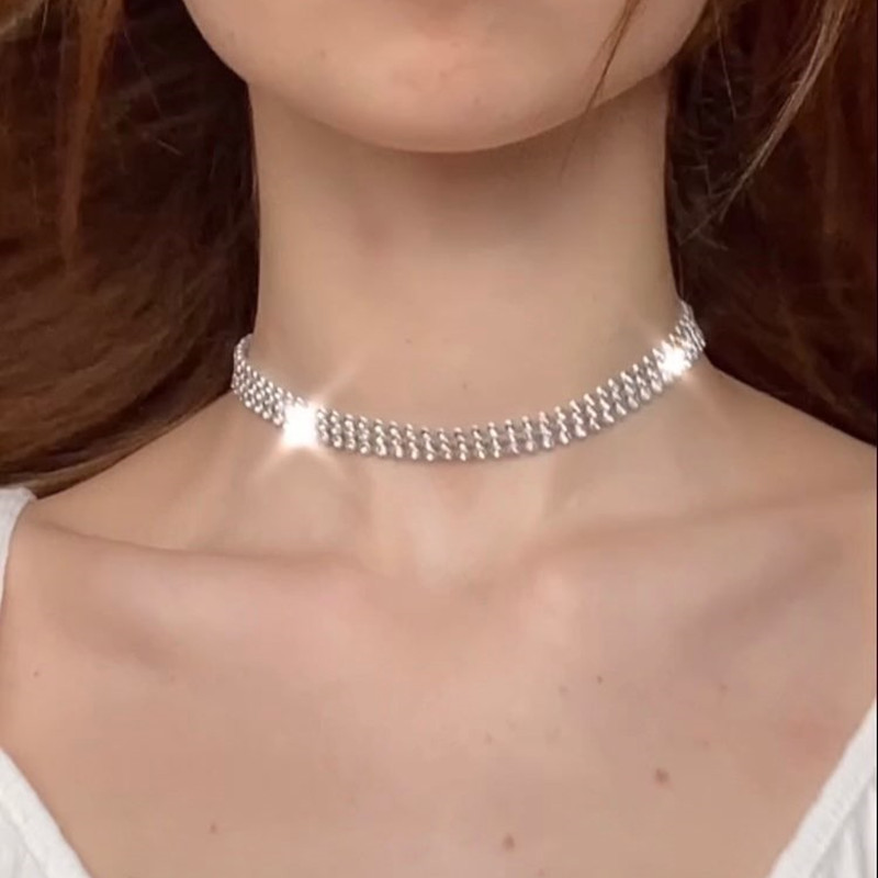 Toàn Bộ Vòng Cổ Choker Bản Rộng Đính Đá Lấp Lánh Quyến Rũ Cho Nữ