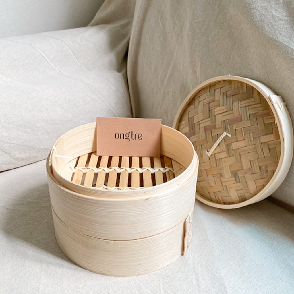 Ảnh Xửng hấp tre bao gồm thân và nắp chính hãng ONGTRE dùng cho bánh bao, há cảo, các món hấp (DIMSUM,TOPWARE) 1