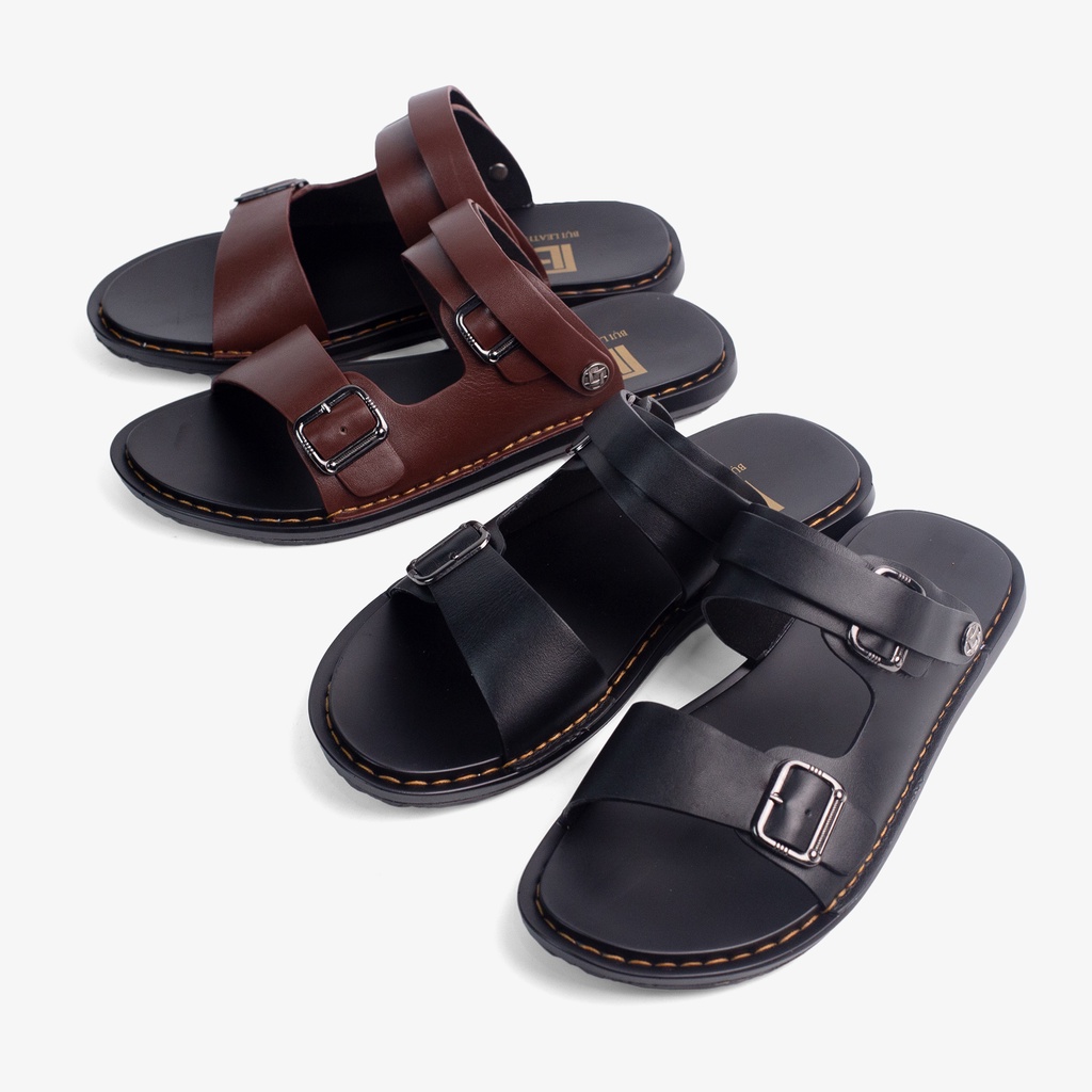 Ảnh Dép nam quai ngang da bò Nappa cao cấp Bụi Leather E101, đế đúc nguyên khối khâu viền thủ công 2