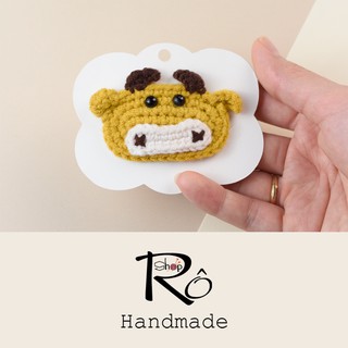 Kẹp tóc con trâu vàng bằng len cho nữ và bé gái ngộ nghĩnh 5.5cm |Cặp tóc động vật|Shop Rô Handmade