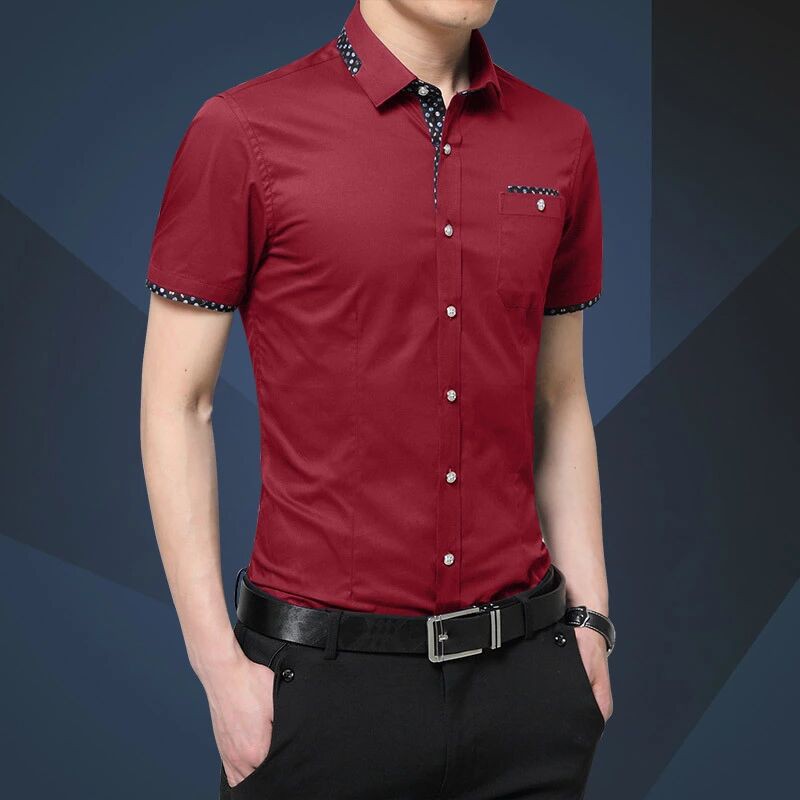 #Giá Thấp Cho Điện Thoại# Áo Sơ Mi Cotton Ngắn Tay Có Túi Thời Trang Công Sở Cho Nam