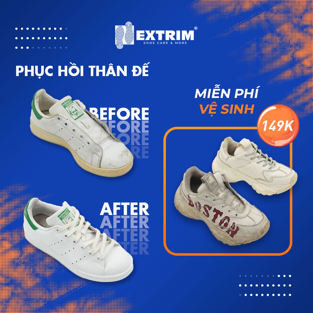 HCM [E-voucher] - Free vệ sinh giày khi đặt Gói Repaint đế giày và Phục hồi thân tại EXTRIM