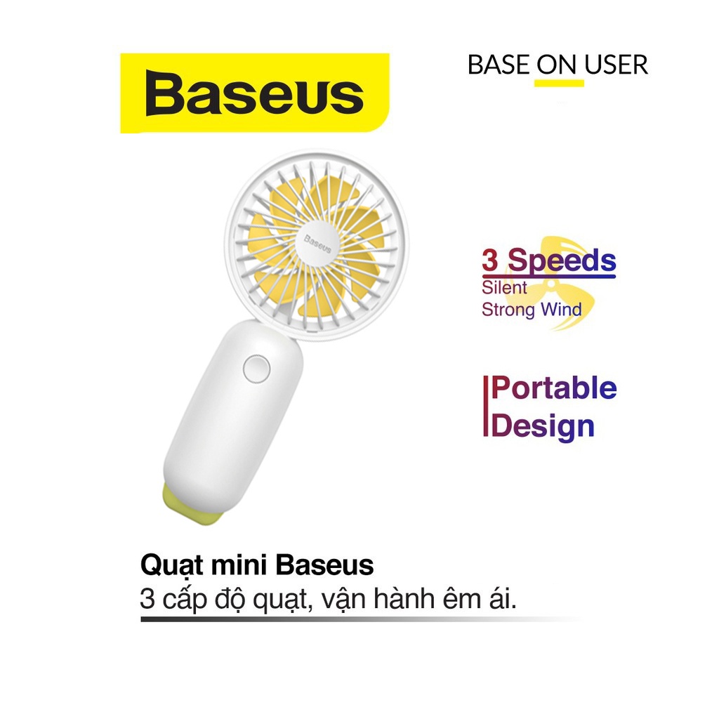 Quạt cầm tay Baseus Firefly Mini Fan pin 1500mAh nhựa dẻo ABS cao cấp đèn Led với 3 mức độ gió tùy chỉnh