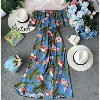 Đầm maxi Trễ Vai Chất chiffon Hoạ Tiết Hoa Phong Cách Bohomian