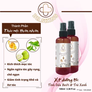 Xịt dưỡng tóc tinh dầu vỏ bưởi, trà xanh 100ml DR.SKINS
