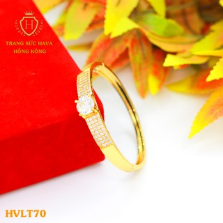Lắc Tay, Vòng Tay Nữ Cứng Mặt Đính Đá Màu Trắng Xi Mạ Vàng Non Cao Cấp Trang Sức Hava Hong Kong