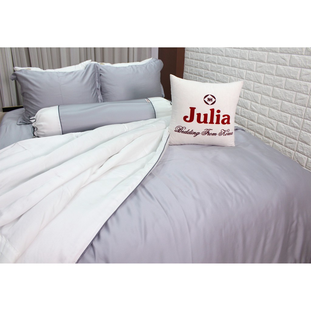 Bộ chăn ga gối ra giường lụa tencel siêu mềm mịn ghi xám sang trọng Hàn Quốc Julia 881