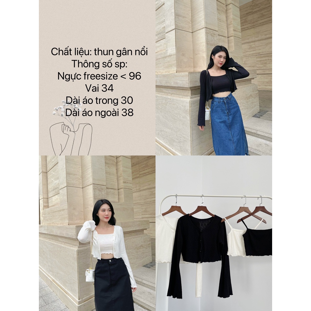 SET ÁO DÂY KÈM ÁO KHOẮC XINH XẮN HAI MÀU TRẮNG ĐEN - ICY TOP