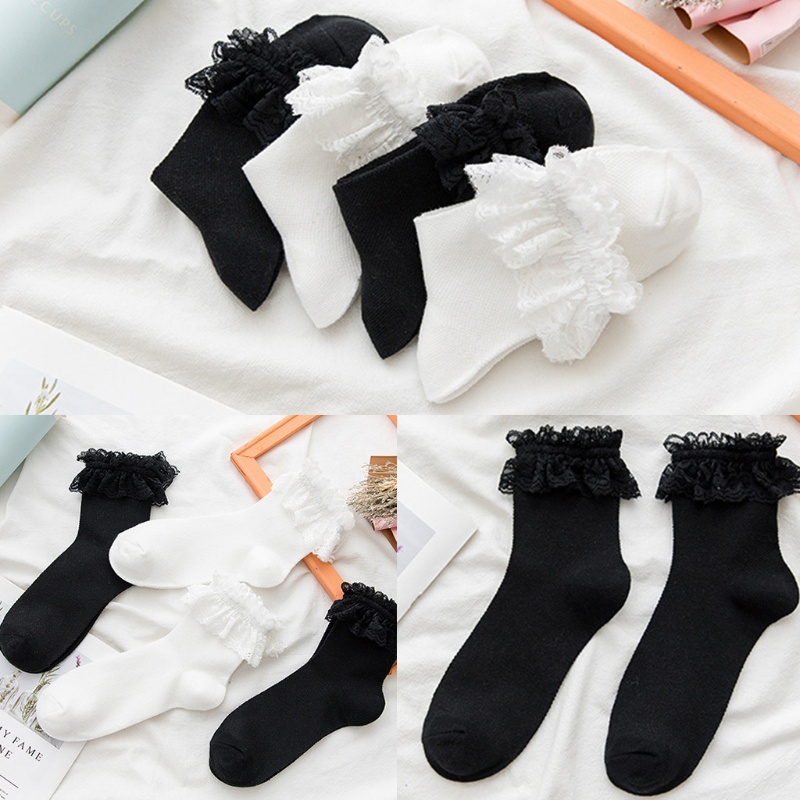 Dasbsug Nhật Bản Gothic Lưới Thủy Thủ Đoàn Tất Ngọt Xù Ren Frilly Rỗng Cotton Hàng Dệt Kim