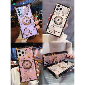 OPPO F11 A9 A9X F11PRO R17 F17 F19 PRO A5 A3S A7 A5S A12 A11K A8 A31 F9 F9PRO A7X FIND X3 PRO Thời Trang Sang Trọng Họa Tiết Cỏ Ba Lá Nhẫn Giá Đỡ Điện Thoại Vuông